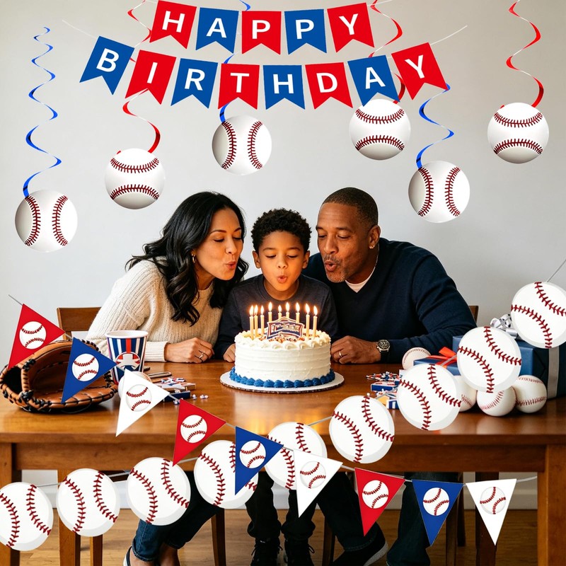 Red and Blue Baseball Themed Party Decorations Banner