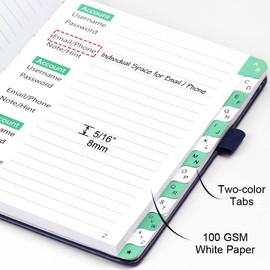 Password Book with Alphabetical Tabs, UpUGo Internet Address and Password Keeper Notebook for Computer & Website Logins, Medium Compact Size, Navy Blue