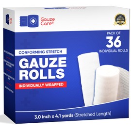 Gauze Rolls 3 inch 36 Rolls – Premium Quality Lint and Latex-Free Rolled Gauze 3 inches x 4.1 Yards - Conforming Stretch Bandages Designed for Effective Wound Care & Comfort