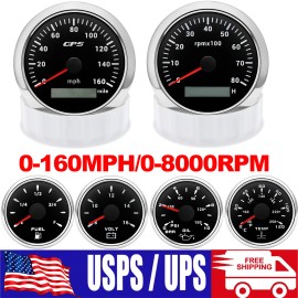 GZSMH 6 Gauge Set 85mm GPS Speedometer 160MPH Tacho 8000RPM Gauge for Boat Car Truck