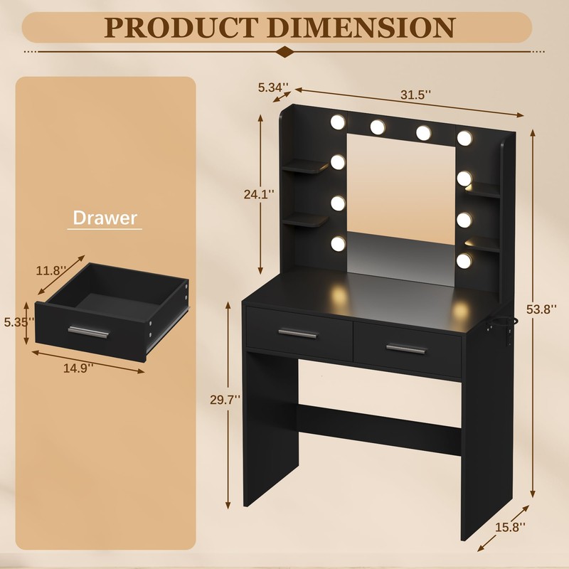 Furmax Make up Vanity Desk with Mirror and Power Outlet,