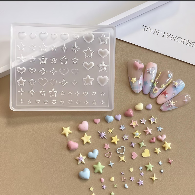 3D Nail Molds Heart, Stars, Starburst Nails Charms Design, Silicone