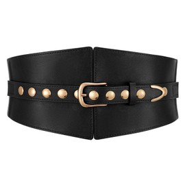JKEEMI Wide Waist Belt Women Elastic Chunky Stretchy Elegance Belt with Gold Rivets Buckle for Daily Costume