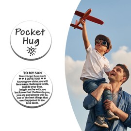 Inspirational Keychian Gifts for Sons Back to School Supplies for Son Military Gift for Men Pocket Hug Token for Son Miss You Gift Isolation Present for Boy Girl Teen from Mom Stocking Stuffers