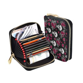RYQAO Skull Credit Card Holder for Women Rfid Blocking Faux Leather Card Wallet Small Wallets With 9 Card Slots
