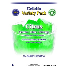 GramZero Citrus Variety (Lemon, Lime, Orange) Sugar Free Gelatin Mix 6-Pack, Zero Carb Dessert, Stevia Sweetened
