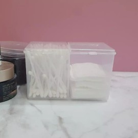 화장품케이스 투명 분리형 화장솜 면봉정리함 Transparent Makeup Case with Separate Cotton Pads and Q-Tip Holder