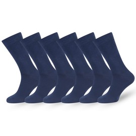 Easton Marlowe Men's Classic Cotton Solid Color Dress/Crew Socks - 6pk #3-9, Airmen Blue, Solid, navy blue hues Flat Knit Size 10-13