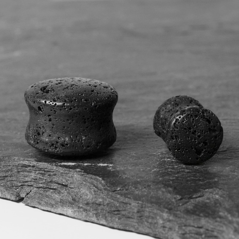 Treuheld® Lava Stone Ear Plug, 9 Sizes, Black, Stainless Steel