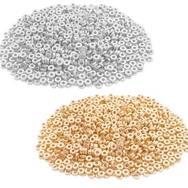 Daiyifiy 1200 Pieces 6mm Flat Round Disc Rondelle Spacer Beads CCB Spacer Beads Disc Spacer Loose Beads for Bracelet Necklace Jewelry DIY Crafts Making,600pcs/Colors (Gold and Silver )