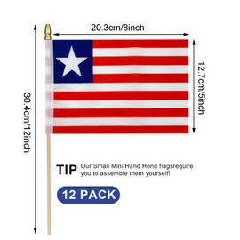 HSQCEZ 12Pcs Small Liberia Flags on Wooden Stick Mini Liberian Flag Hand Held Flag Decorations,5x8 Inch