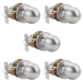 Knobonly 5 Pack Keyless Indoor Door Knob, Passage Door Knobs, Interior Door Knobs, Satin Nickel, Stainless Steel