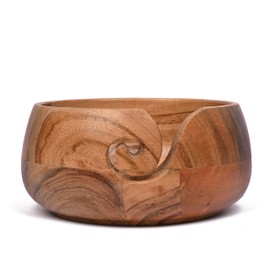 Samhita Acacia Wood Wooden Yarn Bowl for Crocheting & Knitting Hand Made by Indian Artisans Birthday Gifts for Mom & Knitting Lovers (15.24cm x 15.24cm x 7.62cm)