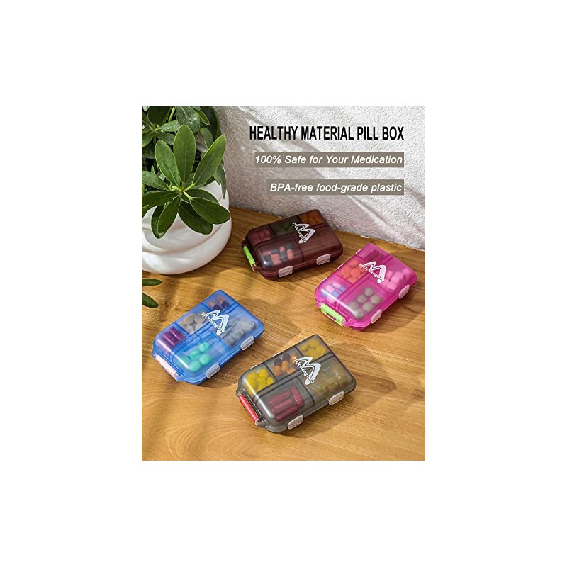 4PS Travel Pill Organizer with 164 Slice Labels，10 Compartments Travel