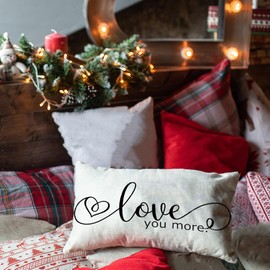 Ogiselestyle Valentine's Day Love You More Throw Pillow Cover, 12 x 20 Inch Valentine Cushion Case Decoration for Sofa Couch