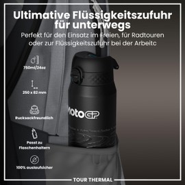 ion8 Vacuum Insulated Stainless Steel Water Bottle, 750 ml (24 oz), Leak-Proof, One-Hand Opening, Secure Locking, Dishwasher Safe, Carry Handle, Durable, Ideal for Sports, MotoGP Tilt