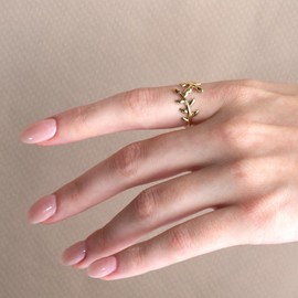 Polished 10K Yellow Gold Wrap Around Olive Leaf Branch Vine 2.5mm Band Statement Ring for Women (9)