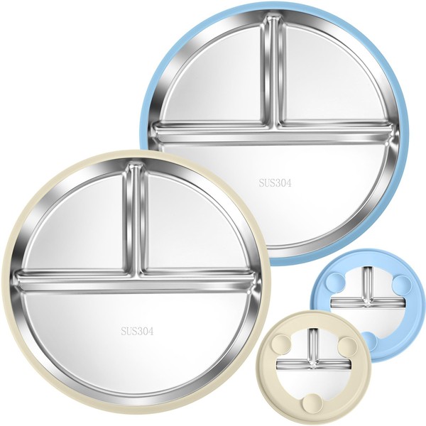 Palksky Baby Plates, Stainless Steel Toddler Plate with Suction, Kids