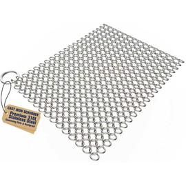 Amagabeli Cast Iron Cleaner 8"x6" 316L Stainless Steel Chainmail Scrubber Cast Iron Skillet Cleaner for Pan Pot Wok Griddles BBQ Grills Cast Iron Cleaning