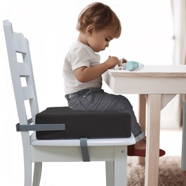 Eiury Toddler Booster Seat Dining Table Kitchen Chair, Waterproof Anti-Scratch PU Cushion, Non-Slip Bottom, Adjustable Buckle Straps, Easy Clean Portable Seat Cushion (Dark Grey)