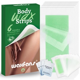 Waxfans Hair Removal Wax Strips for Face/Body/Bikini - 60 Count Hypoallergenic Depilatory Kit with 4 Soothing Wipes (Green) - All Skin & Hair Types