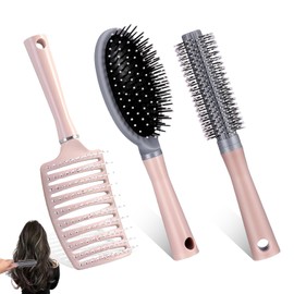 Hair Brush, 3 Piece Hairbrush, round hair brush curly hair brush Wet Brush for Women, Men, Children, Detangle Hair Brush for Wet and Dry Hair (Pink three)