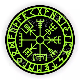 Unbranded/Generic 3pcs VIKING COMPASS Helmet Stickers Lime Green Vegvisir Symbol Decals Nordic