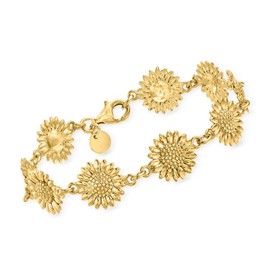 Ross-Simons Italian 18kt Gold Over Sterling Sunflower Bracelet. 7 inches