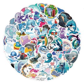 Cute Dolphin Stickers 50 Pack Laptop Stickers,Funny Dolphin Vinyl Waterproof Stickers for Water Bottles Skateboard Scrapbook Bike Computer,Phone,-Graffiti Stickers Pack for Teens Girls Kids