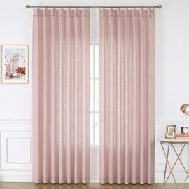 Vision Home Pink Pinch Pleated Semi Sheer Curtains for Girls Bedroom Living Room Textured Light Filtering Window Curtains 95 inch Rayon Blended Pinch Pleat Pink Drapes with Hooks 2 Panels 40" Wx95 L