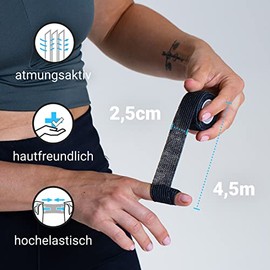 TRUETAPE Fingerpflaster | 8x Rollen selbsthaftende Pflaster f√ºr die Finger (2,5cm x 4,5m) | Tape Verband selbstklebend I Schmutzabweisendes Pflasterband I schmale Haftbandage (Schwarz)