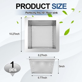 Tuanse 1 Pcs 10 x 10 x 5 Inches Stainless Steel Commercial Floor Drain Strainer Square Floor Drain Filter Accessories for Commercial Kitchen Restaurant Diner Cafe