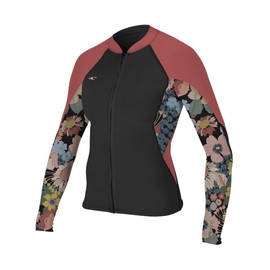 O'NEILL Women's Bahia 1/.5mm Full Zip Wetsuit Jacket, Black/Twiggy/Tea Rose, 8