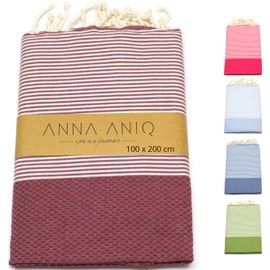 ANNA ANIQ Hammam Towel Large 100 x 200 cm Travel Beach Towel XXL Sauna Towel - 100% Cotton Fouta Peshtemal Beach Blanket Sauna Kilt Sauna Towel Men Women Bath Towel Pareo Beach Towel (Bordeaux Red)