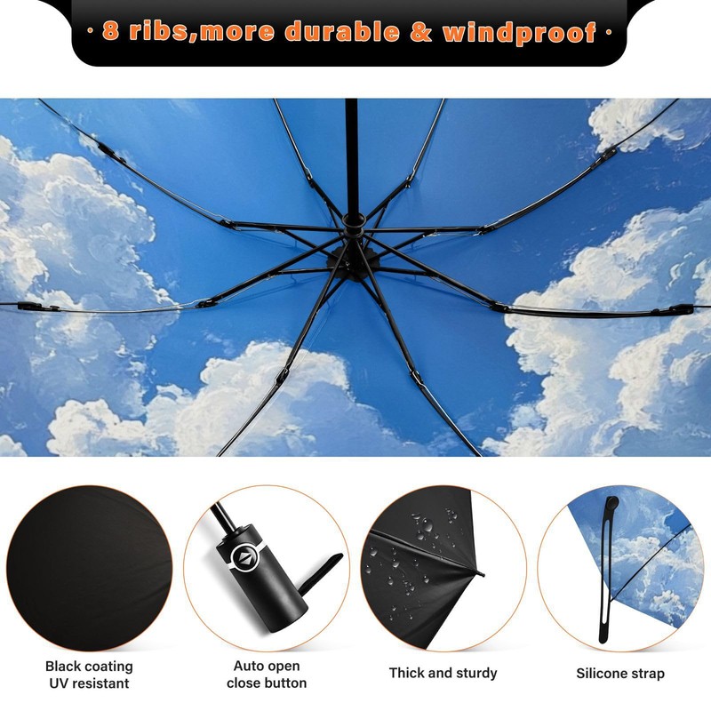 Coikll Large Windproof Umbrella Auto Open Folding Umbrella, 8 Ribs