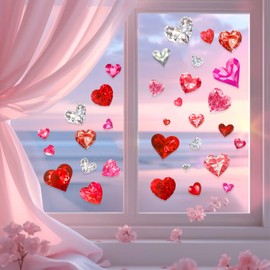 Mauts 9 Sheet Valentines Day Decor，3D Diamond Valentines Window Stickers, Reusable Double Sided electrostatic Sticker for Valentine Window Decorations