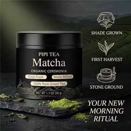 Pipi Tea Matcha,Pipi Tea Matcha Organic Ceremonial,Organic Matcha Powder Green Tea,Vibrant Green,Smooth for Ceremonies,Usucha,Lattes,50g (1PCS)