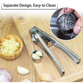 Twiller Garlic Press Stainless Steel Kitchen Aid Garlic Press, 17.5 cm Garlic Cutter with Peeling Aid and Brush, Dishwasher Safe, Silver