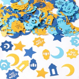 BeYumi 300Pcs Blue Gold Table Confetti Decorations Glitter Twinkle Star Moon Lantern Mosque Confetti Eid Ramadan Mubarak Decoration Birthday Wedding Bridal Baby Shower Party Decor Lasting Surprise