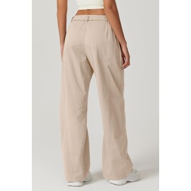 QISNEN Womens Cotton Cargo Pants High Elastic Waist Wide Leg Pants Front Zip Casual Lounge Pants Beige XL