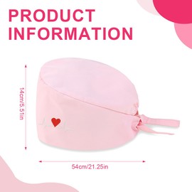 AOEVUIR 1 x Surgical Hat for Women Men Cotton with Adjustable Headband Surgical Headband Nurse Bandana Embroidery Heart Pink, pink