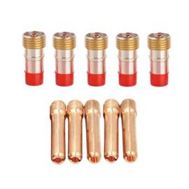 Welding Knight TIG Stubby Gas Lens 17GL332 3/32"&2.4mm TIG Collet 10N24S for TIG Welding Torch WP-17, 18 & 26 Series Consumables 10Pcs
