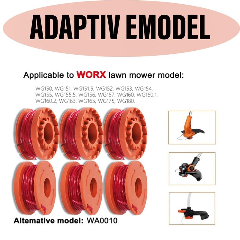 Qingriver 6 Pcs Strimmer Wire,Compatible with Worx,Ø1.65mm 3 meters,Replacement for