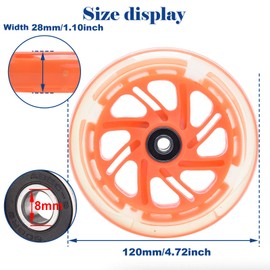 120mm x 28mm Light-up Kick Scooter Front Wheels 8mm OD Inline, LED Bearing Skateboard Silent Flash Wheel with Bearings ABEC-9 for Foldable Micro Mini 2-3-4 Wheel Kids Scooter Kickboard