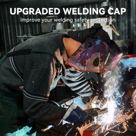 ARCCAPTAIN Reversible Welding Cap with Elastic Retractable Band, 8 Panel Protective Welders Cap, 10 oz Fireproof Cotton Comforts for Safety and Protection While Welding to Men Women, 7, Black