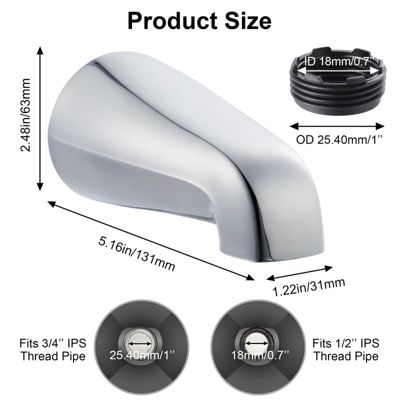 Dreyoo Universal Bath Tub Spout with Adapter, Fits 1/2"-3/4" IPS