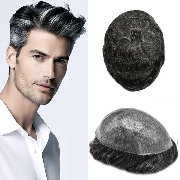 Mens Toupee Human Hair Real Human Hair Replcement System Full