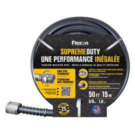 Flexon Supreme Duty 5/8" x 50-Foot Heavy-Duty Garden Hose – Kink-Resistant, High Burst Strength, Crush-Proof Brass Fittings, Ideal for Landscaping and Job Sites | Flexon