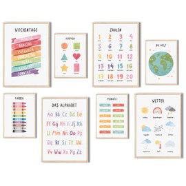 MeinBaby123® Educational Learning Posters Learning Posters | Pictures Children's Room | Set of 8 A4 & A5 Poster Set | Alphabet ABC, Numbers | Preschool, Primary School | Wall Poster Premium (Learning