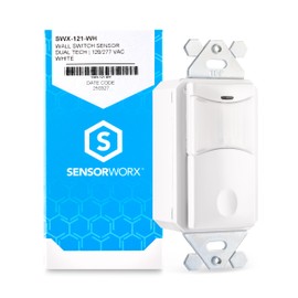 SENSORWORX SWX-121-WH Light Switch with Motion Sensor - Passive Dual Technology PIR & Acoustic, Auto On, 120/277V, 800W/1200W, 1-Pole, Versatile Wiring, White, Made in USA, 5-Year Warranty